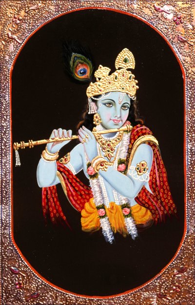 Schilderij van God Krishna, India door School Indian