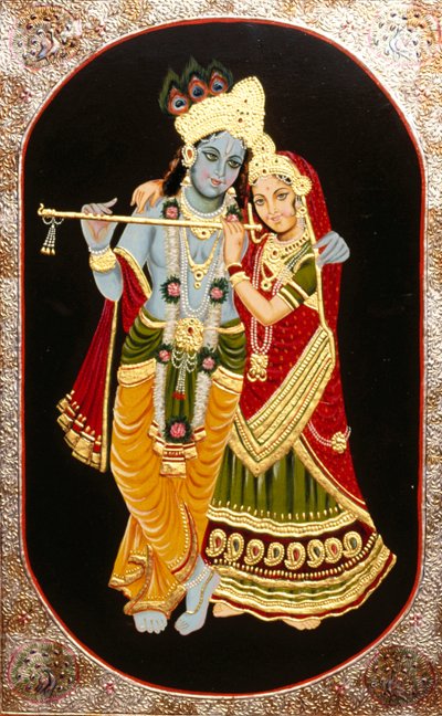 Schilderij van God Krishna en haar grootste toegewijde Radha, India door School Indian