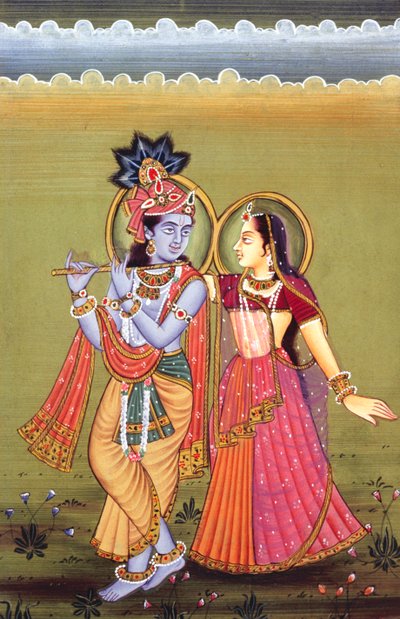 Schilderij van God Krishna & haar Grootste Toegewijde Radha, India door School Indian