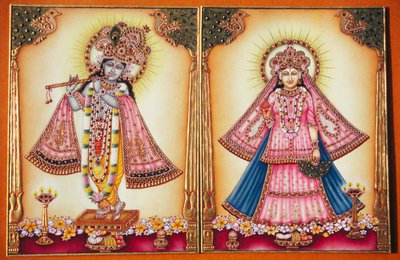 Radha Krishna Miniatuurschilderij op ivoor door School Indian