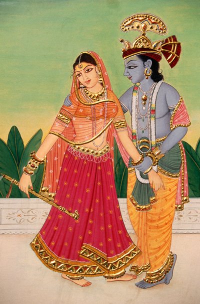 Radha Krishna miniatuurschilderij op papier door School Indian