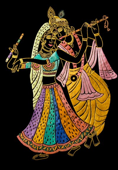 Radha Krishna Miniatuurschilderij op fluweel door School Indian
