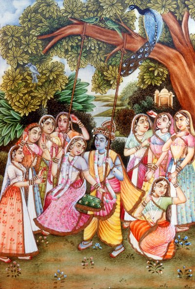 Radha Krishna miniatuurschilderijen door School Indian