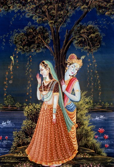 Radha Krishna Miniatuurschilderijen door School Indian