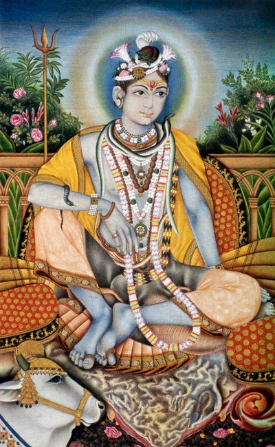 Rajrajeswer (Heer Shiva Shanker) miniatuurschildering op papier door School Indian