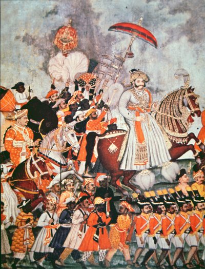 De Grote Akbar (kleur litho) door School Indian