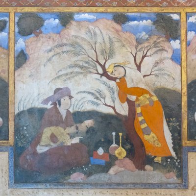 Fresco in het Chehel Sotoun-paleis, Esfahan, Iran door School Iranian