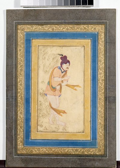 Portret van een Iraanse meester Dervish - Miniatuurschildering, aquarel, gouache en goud op karton, begin 17e eeuw door School Iranian
