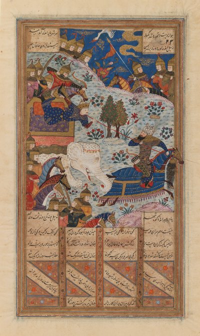 Rustam vangt de Khagan van China, Folio uit een Manuscript van de Shah-Nama van Firdausi, eind 15e-begin 16e eeuw door School Iranian