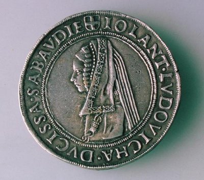 4-Teston munt (achterkant) van Filibert II van Savoye (1497-1504) met afbeelding van zijn vrouw, Iolanta Ludovica door School Italian