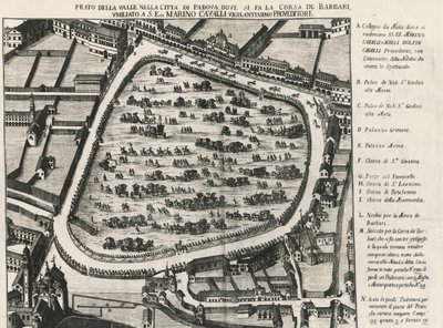 Oude indeling van Prato della Valle, grootste plein in Padua, Italië door School Italian