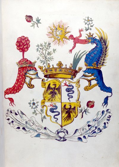 Wapen van de familie Visconti van Milaan, met afbeelding van een draak die een kind verslaat. Staatsarchief van Milaan door School Italian