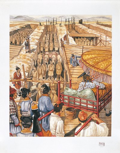 Bouw van het mausoleum van keizer Qin Shi Huang-Ti, 3e eeuw v.Chr. door School Italian