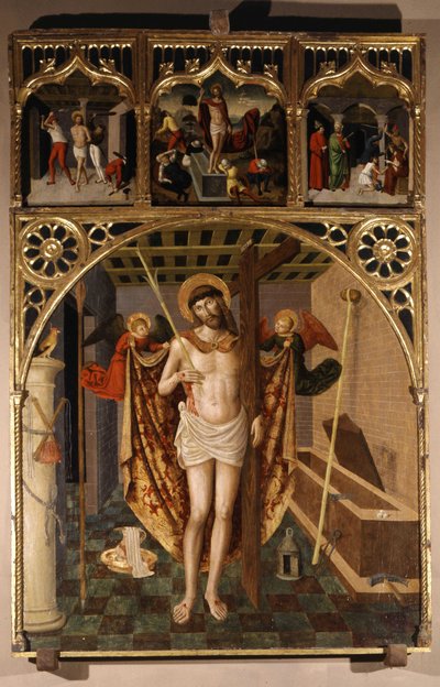 Christus in Martelaar - Altaarstuk van de school van Bréa, Sint-Magdalena Kerk, Biot door School Italian
