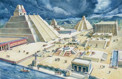 Wolken boven piramides, Templo Mayor, Tenochtitlan, Mexico-Stad, Mexico door School Italian
