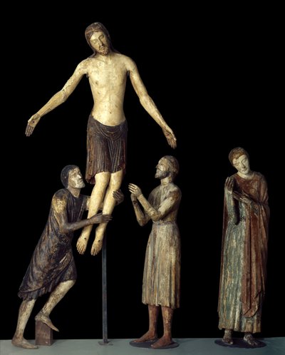 Kruisafneming. Sint Jan, Sint Jozef van Arimathea, Sint Nicodemus rond de dode Jezus Christus door School Italian