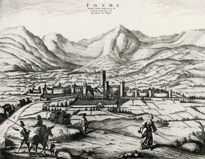 Stad Fundi in Lazio, gravure, Italië door School Italian
