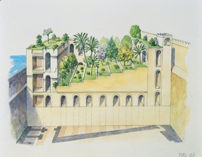 Paleis van Nebukadnezar, Babylon, met hangende tuinen door School Italian