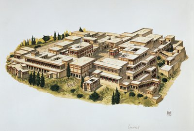 Reconstructie van het paleis van Knossos, Kreta, 20e eeuw v.Chr. door School Italian