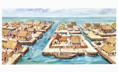 Reconstructie van de haven van Spina door School Italian