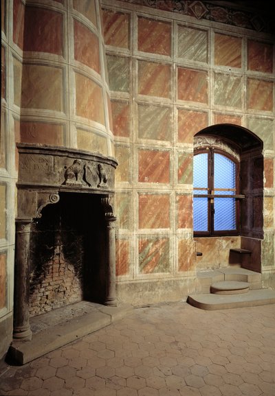 Kleine hoekkamer met open haard door School Italian