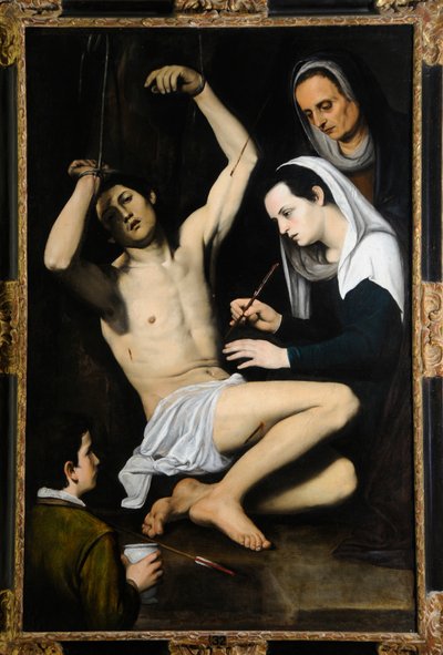 Sint Sebastiaan verzorgd door de heilige vrouwen, ca. 1590-1650 door School Italian