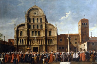 Venetië. Bezoek van de Doge aan Sint Zaccharia voor het Paasfeest. Venetië, Pinacoteca Querini - Stampalia. door School Italian