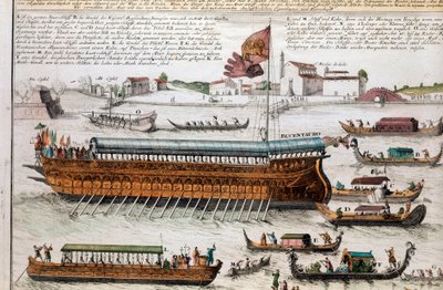 Zicht op de lagune van Venetië en de Bucentaur door School Italian