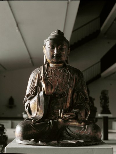 Zittende Boeddha in lalitasana-houding - sculptuur, Kamakura-periode (1185-1333) door Japanese School