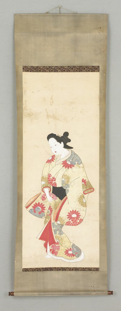 Vrouwelijke figuur in bloemrijke jurk door Japanese School