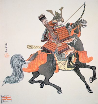 Samurai van Oud Japan gewapend met boog en pijlen door School Japanese