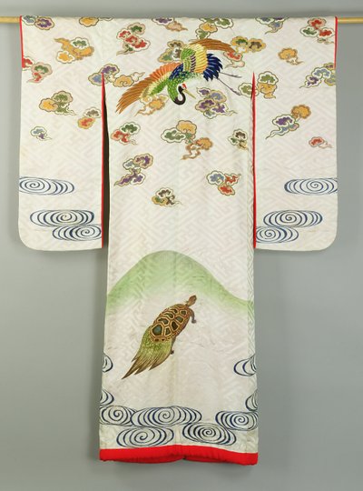 Uchikake Trouwjurk versierd met een Kraanvogel en een Schildpad (textiel) door School Japanese