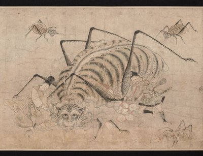 Yorimitsu doodt Tsuchigumo (demon spin) (detail) door School Japanese
