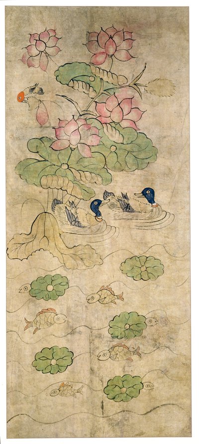 Een paneel van een achtvoudig scherm (natuurlijke pigmenten op papier) door School Korean