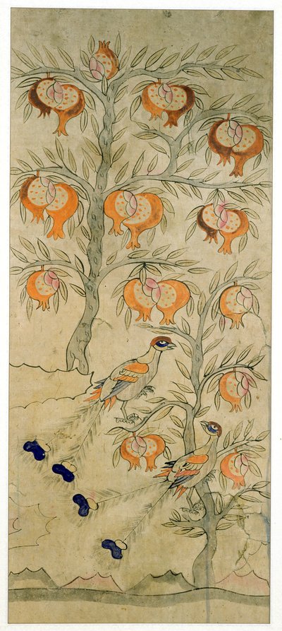 Een paneel van een achtvoudig scherm (natuurlijke pigmenten op papier) door School Korean
