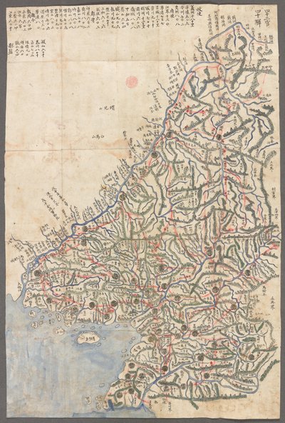 Een provincie van Korea, kaarten van de provincies van Korae, met poststations en hoofdwegen door School Korean
