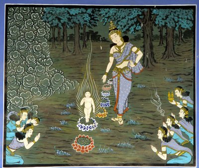Geboorte van Boeddha. Fresco in Yongju Tempel, Suwon regio, Korea. door School Korean