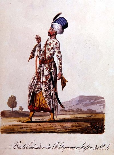Sultan, uit album van Turkse kostuums, eind 18e eeuw door School Levantine