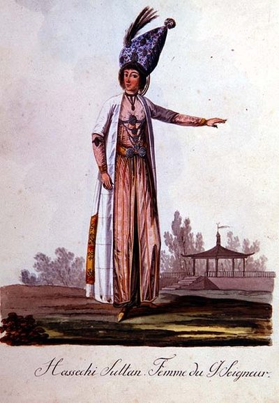 Vrouw van de Sultan, uit een album van Turkse kostuums, eind 18e eeuw door School Levantine