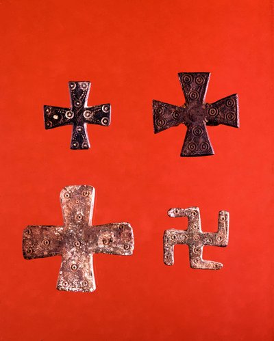 Lombardische kruisen van de 6e en 7e eeuw. Museo di Cividale Friuli door School Lombard