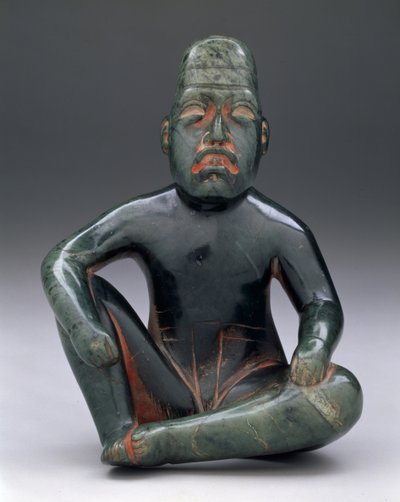 Zittend figuur met opgetrokken knie, Hoogland Olmec, San Martin Texmelucan door School Mexican