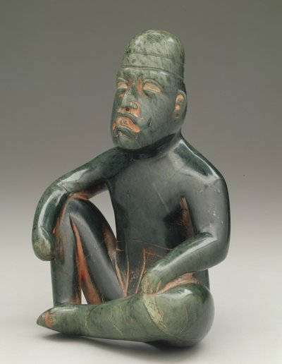 Zittend figuur met opgetrokken knie, Hoogland Olmec, San Martin Texmelucan door School Mexican