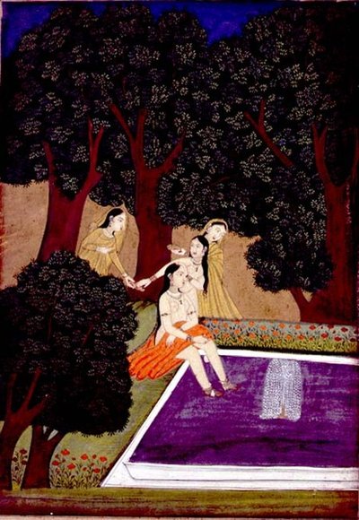 Een dame bij een zwembad, Johnson Album IX, nr. 16, ca. 1780 door School Mughal
