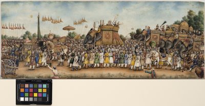 Akbar Shah II rijdt op een olifant in een grote processie door School Mughal