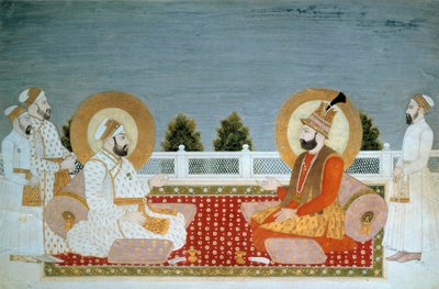 Indiase kunst: voorstelling van Mohammed Shah, Indiase keizer en Nadir Shah, sjah van Iran door School Mughal