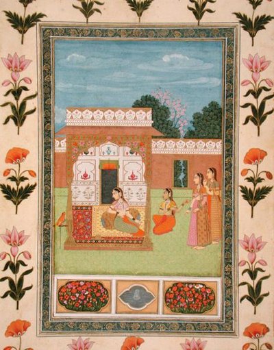 Dames bij een paviljoen, uit het Kleine Clive Album door School Mughal
