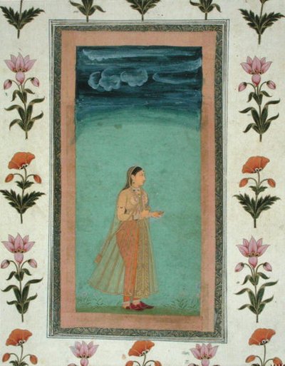 Dame met een bloem, uit het Kleine Clive Album door School Mughal