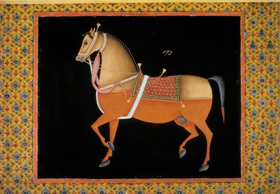 Mogol kunst: voorstelling van een hengst. 18e eeuw gouache door School Mughal