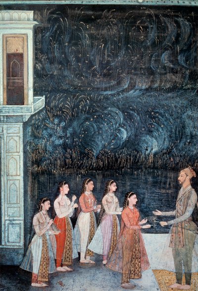 Nachtfeestscène aan het hof van Shah Jahan door School Mughal