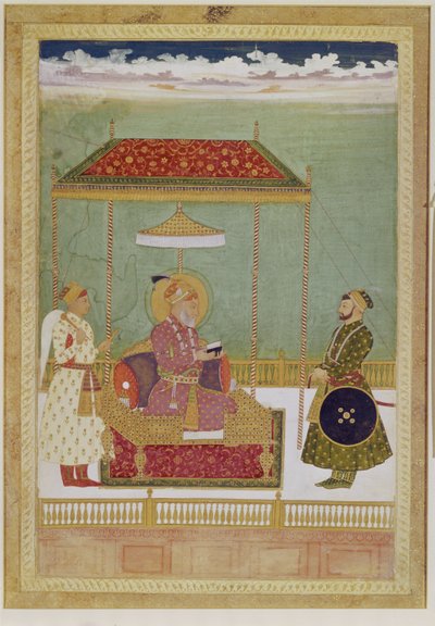 Portret van Shah Aurangzeb met een man, mogelijk Ashraf Khan, begin 18e eeuw door School Mughal